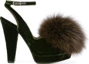 Pompom Sandals Women Cottonfox Furleather 39.5, Green