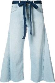 Wide Leg Cropped Jeans Women Cotton 34, Blue