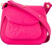 Butterfly Embossed Shoulder Bag Women Calf Leatherpolyester One Size, Pinkpurple