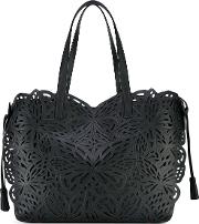 Embroidered Tote Women Calf Leather One Size, Black