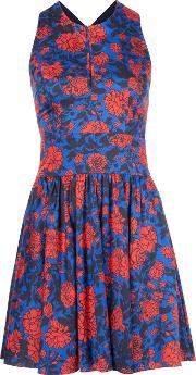 Garden Print Mini Dress Women Cotton 10, Blue
