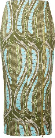 Leaf Print Fitted Skirt Women Cotton 6, Green
