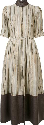Striped Flared Dress Women Cottonlinenflaxpolyamide 10, Women's, Nudeneutrals