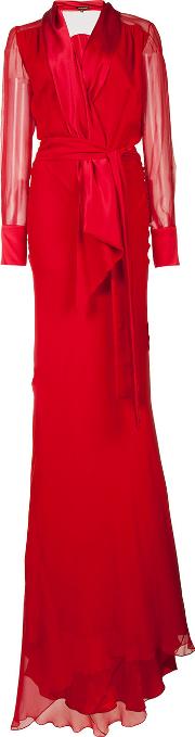Tie Waist Evening Gown Women Silk 4, Red