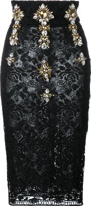Embellished High Waist Lace Pencil Skirt Women Polyester 40, Black