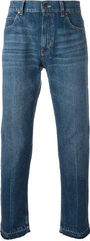 Frayed Hem Jeans Men Cotton 32, Blue