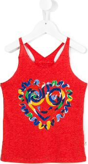 Heart Print Tank Top Kids Cottonviscose 4 Yrs, Red