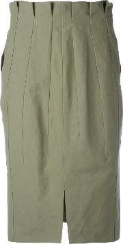 Pleated Pencil Skirt Women Cottonlinenflaxpolyamide 38, Green