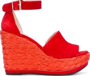 Soho Wedge Sandals Women Leathersuederubber 38, Red