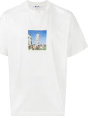 Pisa Tower Print T Shirt Men Cotton S, White