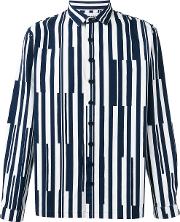 Striped Shirt Men Cotton M, Blue