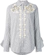 Striped Lace Detail Shirt Women Cotton 8, Women's, Grey