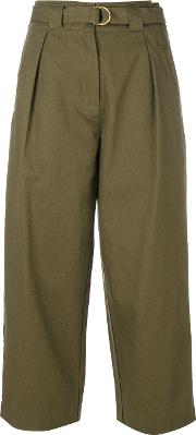 T By Alexander Wang Paperbag High Waisted Trousers Women Cotton 2, Green 
