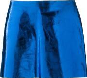 Metallic Mini Skirt Women Leathercupro 40, Women's, Blue