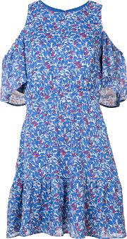 Cold Shoulder Floral Dress Women Silk 6, Blue