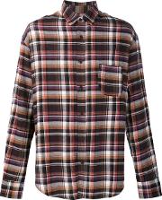 Deadstock Flannel Checked Shirt Men Cotton S, Brown