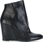 Wedge Ankle Boots Women Leather 37, Black