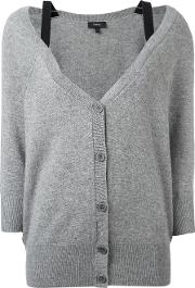 Bell Neckline Button Up Cardigan Women Cashmere Xxs, Grey