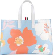 Floral Tote Bag Women Calf Leather One Size, Blue