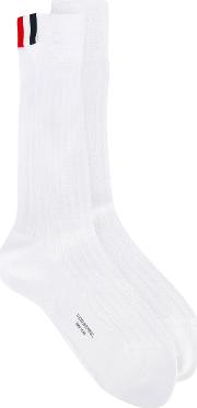 Striped Detail Socks Men Cotton One Size, White