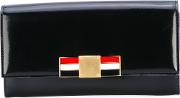 Thom Browne Long Zip Around Wallet With Red, White And Blue Enamel Bow Clasp In Calf Leather Women Calf Leather One Size, Black 