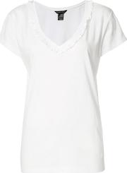 Cindy Ruffle Trim T Shirt Women Cotton S, Women's, White