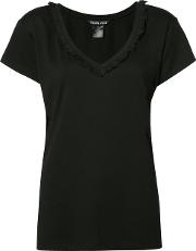 Cindy Ruffled Trim T Shirt Women Cotton S, Women's, Black
