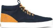 Lace Up Hi Top Sneakers Men Leatherpolyesterrubber 7.5, Blue