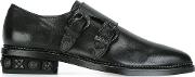 Buckled Monk Shoes Men Leather 40, Black