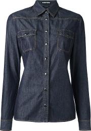 Chest Pocket Denim Shirt Women Cotton 40, Blue