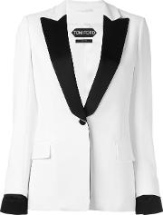Satin Collar Tuxedo Jacket Women Silkpolyesterspandexelastaneviscose 38, White