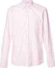 Button Down Collar Plain Shirt Men Cotton M, Pinkpurple