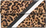 Leopard Print Stripe Clutch Bag Women Leathercalf Hair  Nudeneutrals