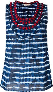 Embellished Neck Striped Tank Women Cotton 2, Blue