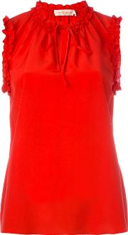 Lace Up Neck Tank Top Women Silk 8, Red