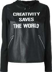 Twin Set Faux Leather 'creativity Saves The World' Hoodie Women Viscosepolyurethane Resin Xs, Black 