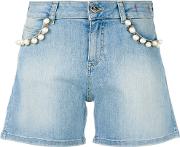 Twin Set Pearl Embellished Denim Shorts Women Cottonpolyesterspandexelastane 25, Blue 