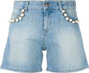 Twin Set Pearl Embellished Denim Shorts Women Cottonpolyesterspandexelastane 29, Blue 