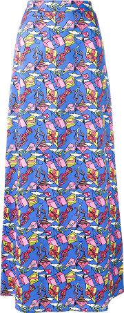 Kite Patterned Maxi Skirt Women Cottonspandexelastane 40, Blue