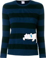 Ultrachic Striped Embroidered Sweater Women Cashmerevirgin Wool S, Blue 