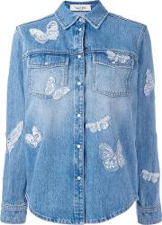 Butterfly Applique Denim Jacket Women Cottonviscose 40, Blue