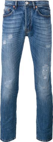 Distressed Skinny Jeans Men Cottoncalf Leatherspandexelastane 28, Blue