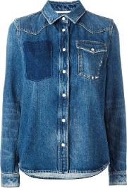 Studded Pocket Denim Jacket Women Cotton 40, Blue