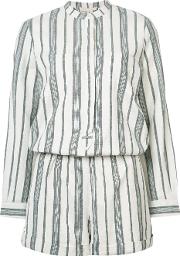 Woven Stripe Jumpsuit Women Cotton 40, White