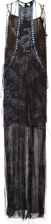 Crystal Embellished Gown Women Silk 0, Black