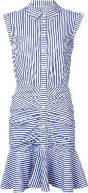 Striped Ruched Shirt Dress Women Cottonpolyester 10, Women's, Blue