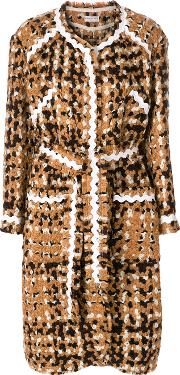 Veronique Leroy Long Tweed Coat Women Wool 36, Brown 