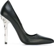 Jewel Encrusted Heel Pumps Women Leather 35, Women's, Black