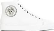 Lion Embellished High Top Sneakers Women Leatherrubber 35, Women's, White