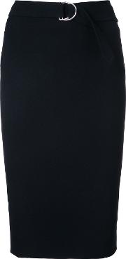 Belted Pencil Skirt Women Acetateviscose 10, Black